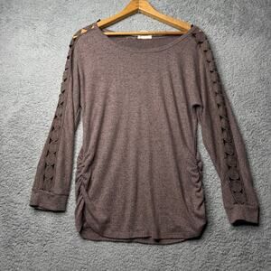 Vintage Clyde & Baxter Sweater Women's Medium Brown Lace Long Sleeve Top